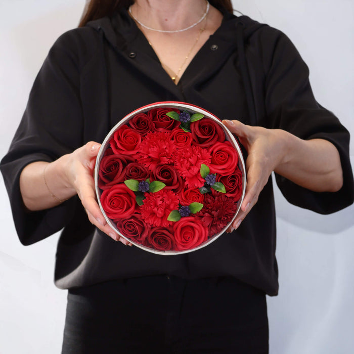 Round Soap Flower Gift Box - Classic Red Roses