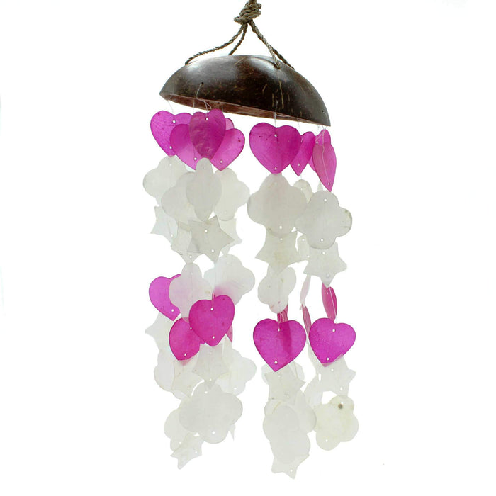 Pink & White Coconut & Capiz Windchime - 35cm