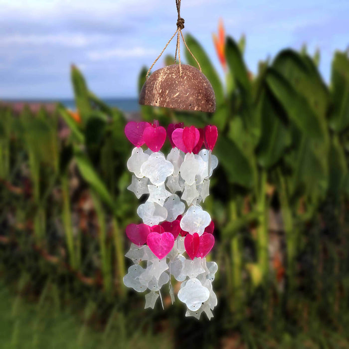 Pink & White Coconut & Capiz Windchime - 35cm