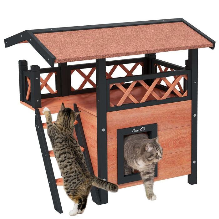 PawHut Outdoor Cat House - Brown