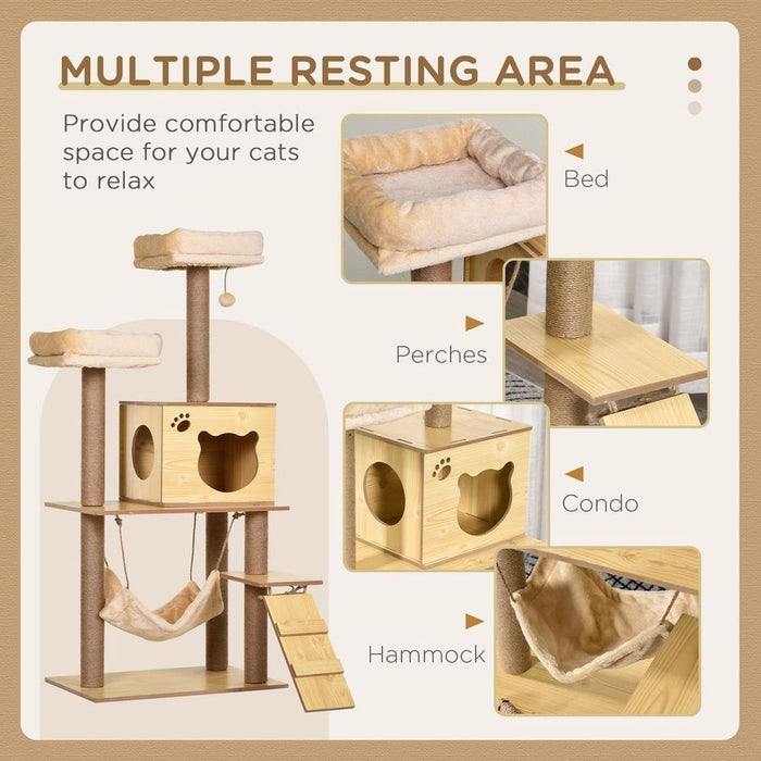 Multi Level Plush Cat Tree for Indoor Cats - 130cm