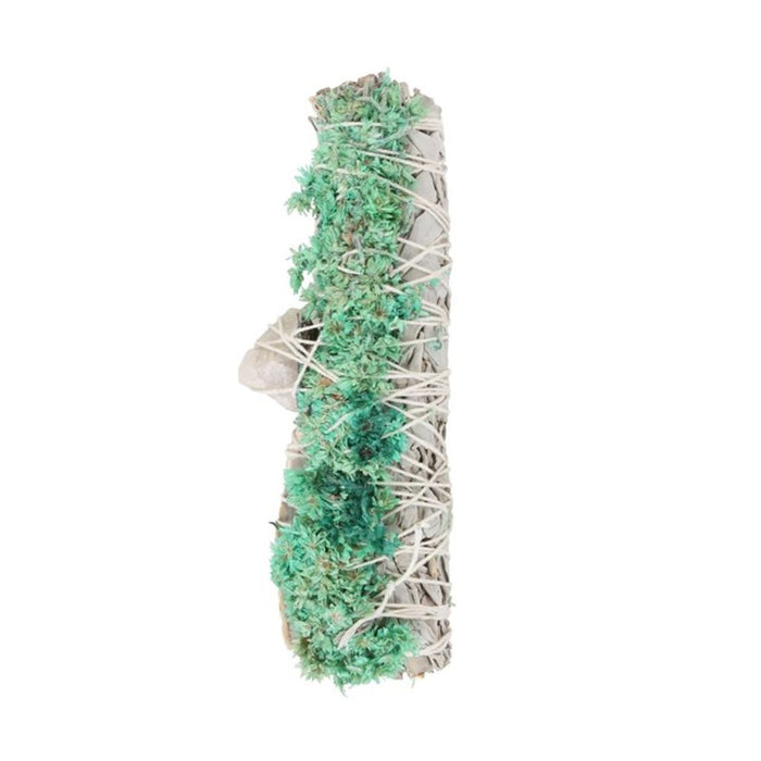 Ritual Wand Smudge Stick with White Sage, Abalone and Quartz - 6in