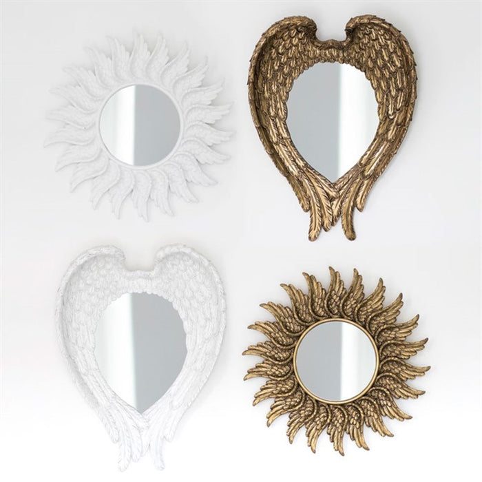 Round White Glitter Angel Wing Mirror