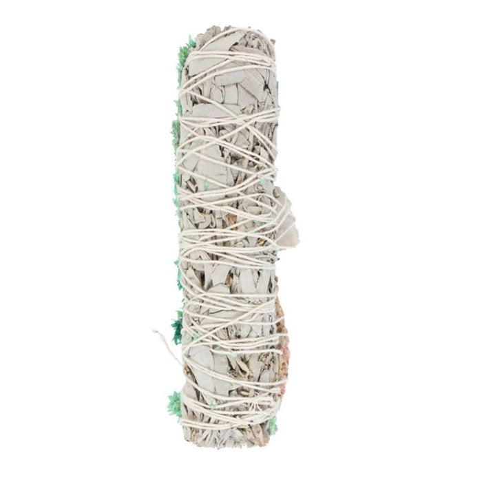 Ritual Wand Smudge Stick with White Sage, Abalone and Quartz - 6in