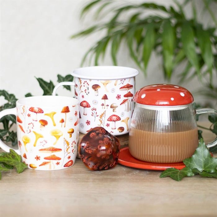 All Over Mushroom Print Enamel Mug