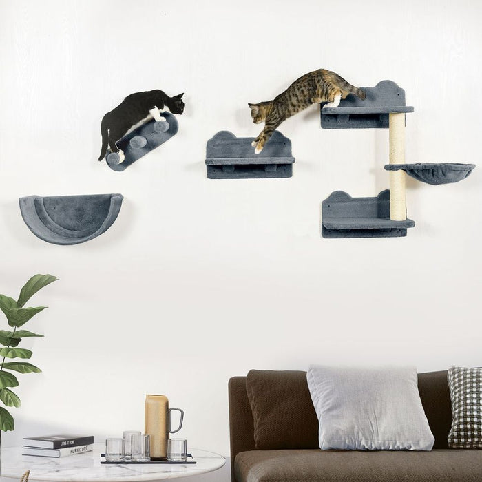 PawHut Wall Mounted Cat Tree Wall Shelves - Grey