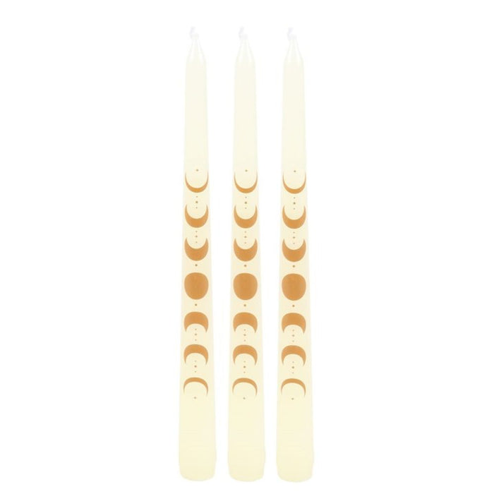 Off White Moon Phases Taper Dinner Candles -Set of 3