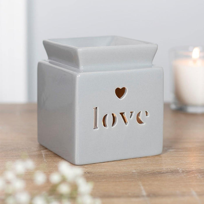 Grey Square Ceramic Love Oil Burner Bundle - The Present Picker