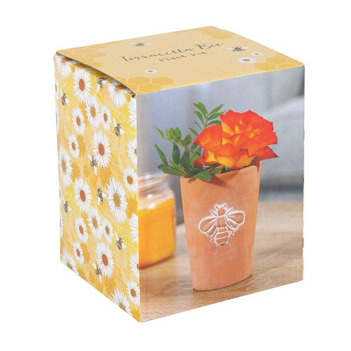 Small Terracotta Single Bee Motif Plant Pot - The Present Picker