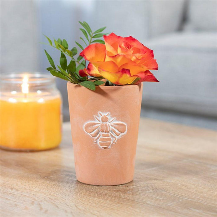 Small Terracotta Single Bee Motif Plant Pot - The Present Picker