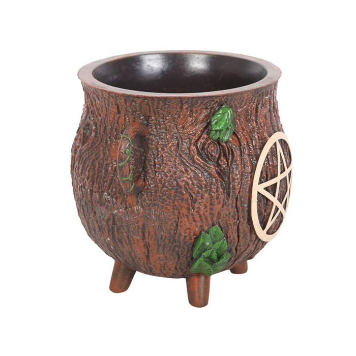 Pentagram Bark Effect Resin Cauldron Plant Pot - The Present Picker